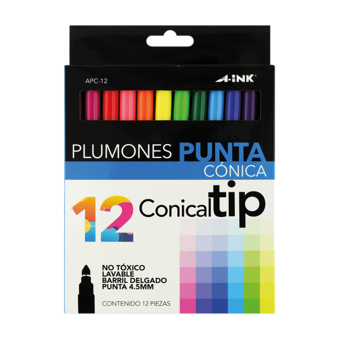 Plumones punta cónica APC-12 Aink – Papelerías Bety