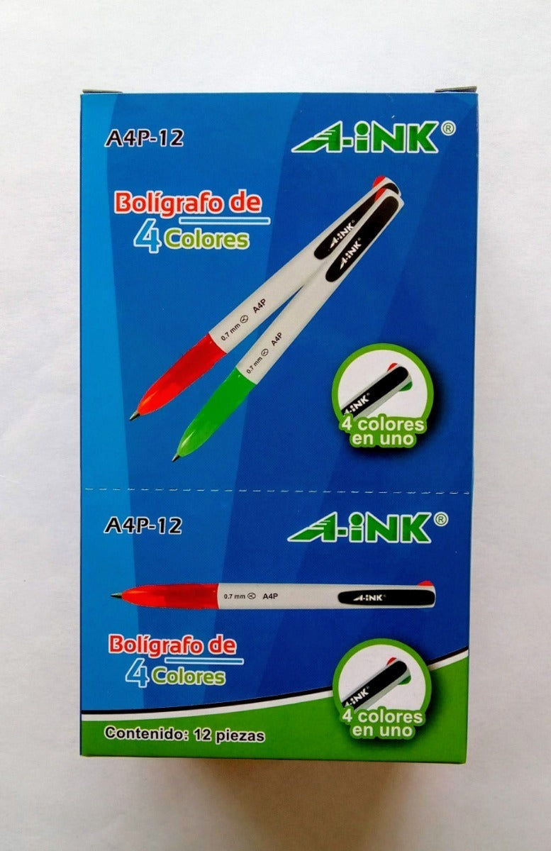 BOLIGRAFO 4 COLORES BASICOS A4P-12 A-INK C/12